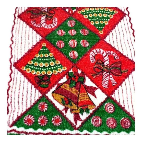 Vintage MCM Christmas Tree Kitchen Hand Dish Towel Candy Cane 23”X15 Peppermint - Picture 2 of 8